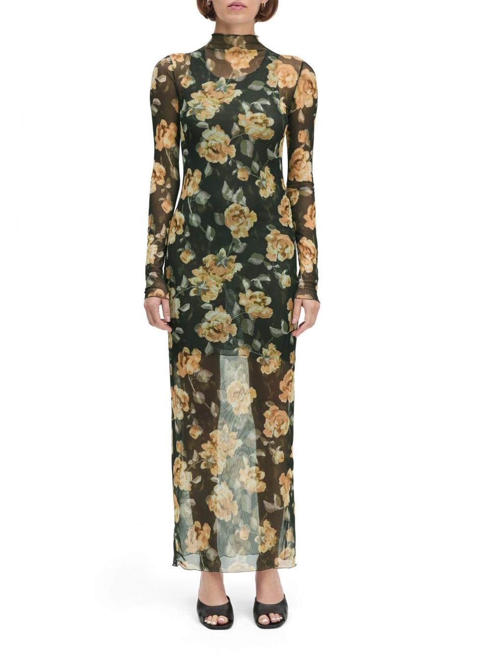 Favorite Daughter Sheer Fantasy Floral Mesh Maxi Dress Golden Flowerbed S NWT